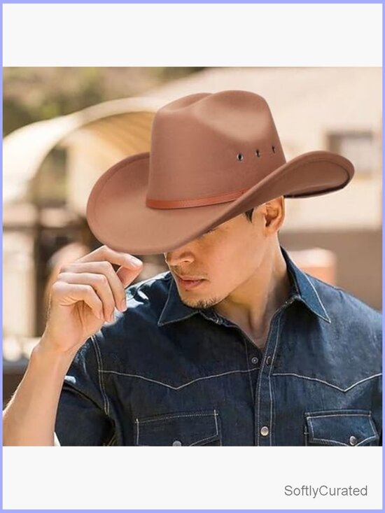 Classic Felt Wide Brim Cowboy Fedora Hat with Belt Buckle main image 4